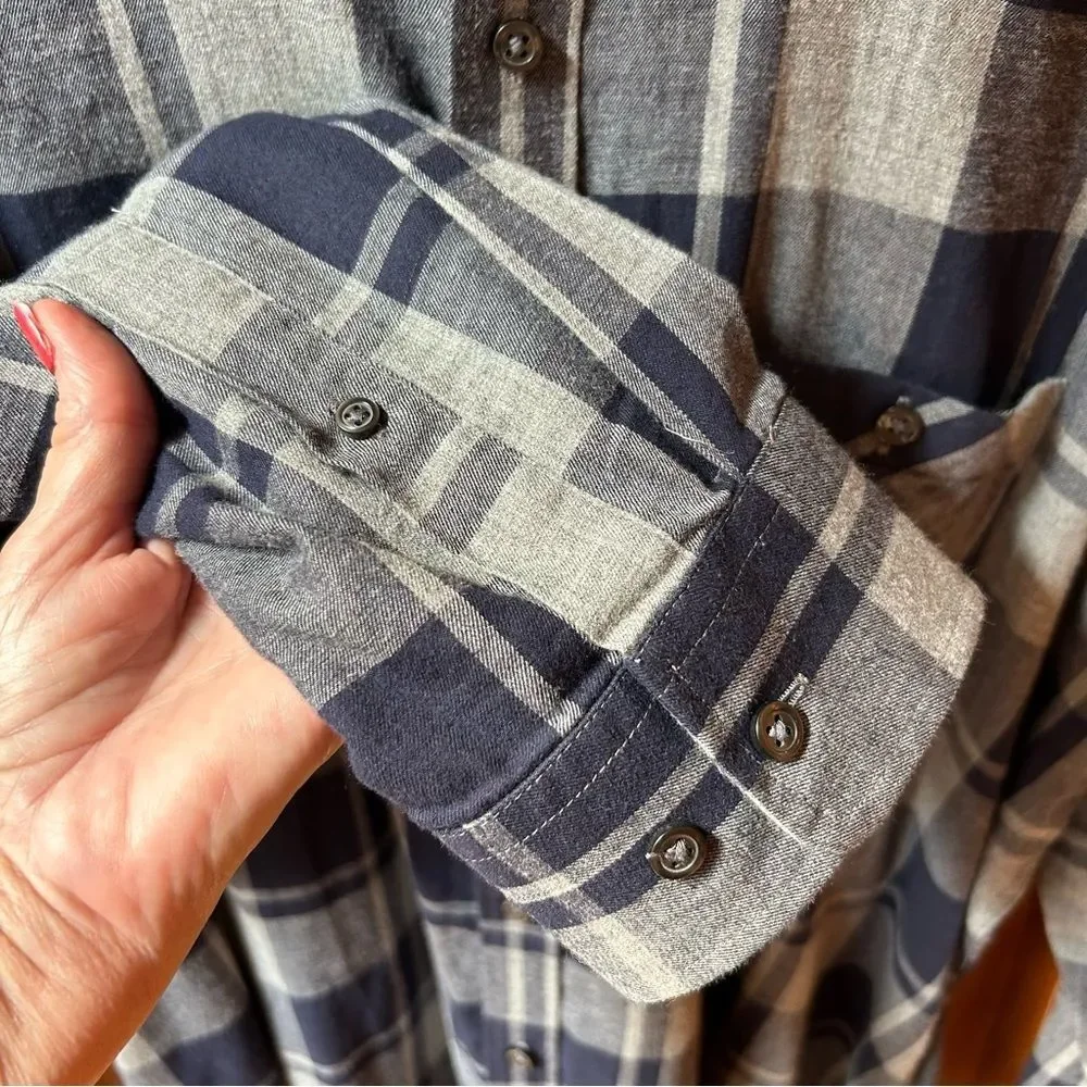 Banana Republic Cotton Blue Gray‎ Plaid Shirt XL